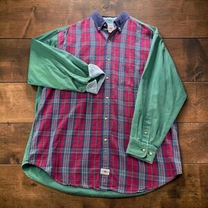 Vintage 90s Color Block Plaid Flannel Denim Flip Cuff Shirt County Seat Mens L